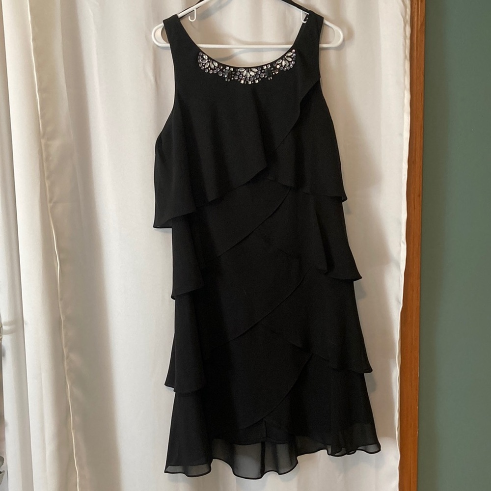 Black Tiered Ruffle Mini Dress with Beaded Neckline